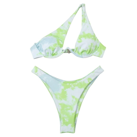 Generic Two Piece Swimsuits for Women Tie Dye Ribbed Sexy Underwire Triangle Bikini Sets Cheeky Bathing Suits