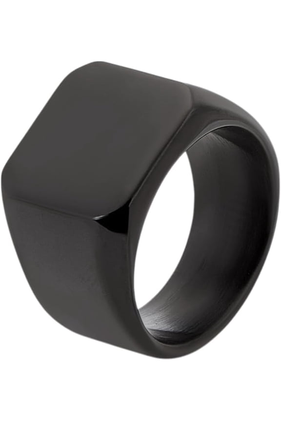 Generic US Size 6 3/4 14mm Black Square Signet Ring for Men Casual Wear No Gemstone Classic Style Band Unisex Ring Black DIY