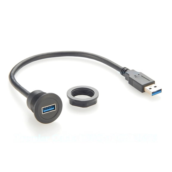 Generic USB 3.0 A Male to Female Extension Cable Flush Panel Mount 5Gbps USB Type A Feed Through Bulkhead Extender Cord for Car Truck