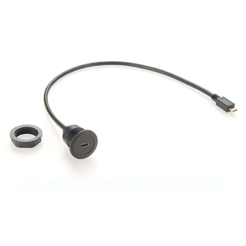 Generic USB 3.1 Type-C Female to Micro USB Type-B Male Extension Cable Flush Panel Mount Bulkhead USB-C to Micro-B Data & Charging Cable