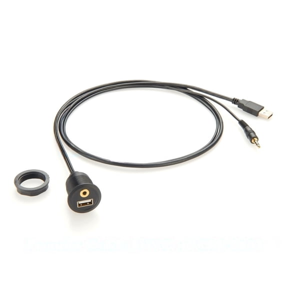 Generic USB & 3.5mm Male to USB & 3.5mm Female Flush Mount Panel Mount Extension AUX Cable Round Panel Mount 3.5mm&USB 2.0 Jack Cable