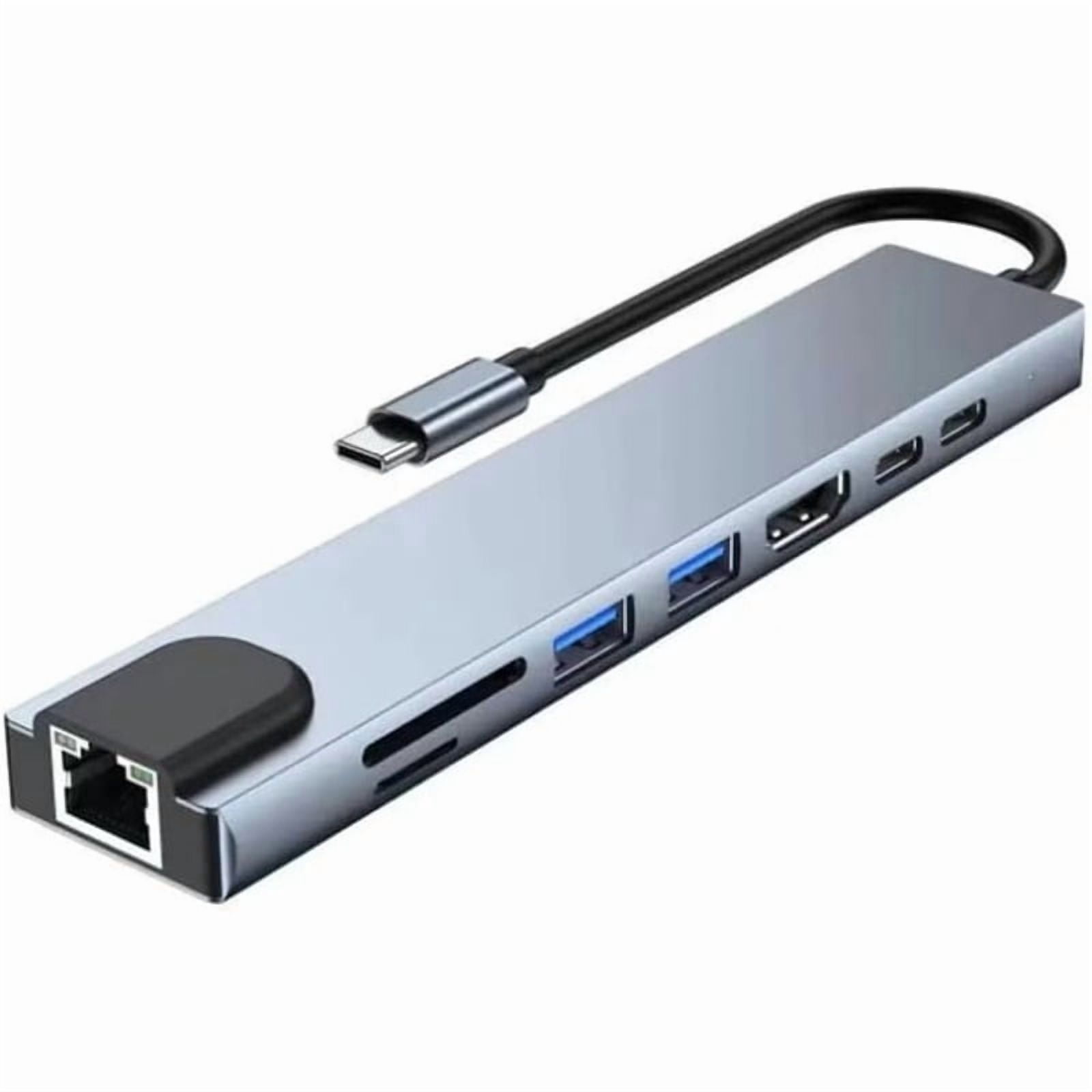 Generic USB 8 in 1 Type C 3 1 to 4k Hd Hub Adapter with Sd Tf Rj45 Card Reader Pd Fast Charge for Macbook Notebook Computer, Silver