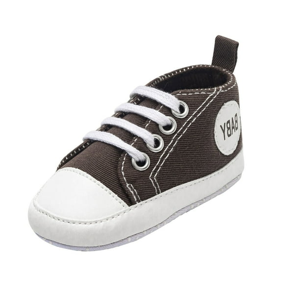 Generic Unisex Baby Shoes Soft Sole Baby Toddler Shoes Canvas Sneaker Soft Sole Lace up Ankle Toddlers First Walkers Crib Shoes(0-3 Months,Coffee)