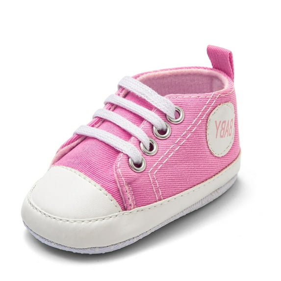 Generic Unisex Baby Shoes Soft Sole Baby Toddler Shoes Canvas Sneaker Soft Sole Lace up Ankle Toddlers First Walkers Crib Shoes(0-3 Months,Pink)