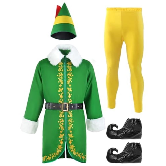 Generic Unisex Elf Men Womens Buddy The Elf C_ostume Outfits 4 Pieces Set for Party Performance (Green,M)