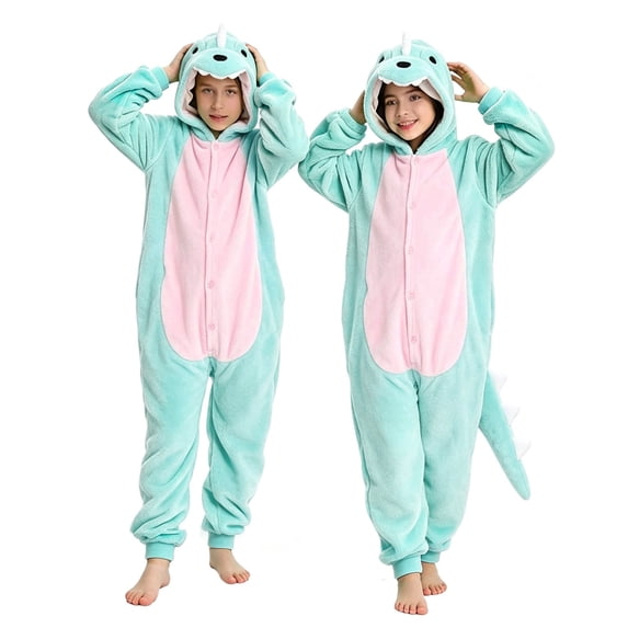 Generic Unisex Kids Dinosaur Hooded Jumpsuit, Cozy Flannel Animal Onesie, Winter Party Playwear for Boys Girls