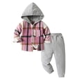 thumbnail image 1 of Generic Unisex Korean Version of The Hundred Casual Hooded Plaid Shirt Harlan Pants Suit for Toddler Boys Girls Comfortable Autumn Winter Clothes（5-6 Years Pink）, 1 of 3