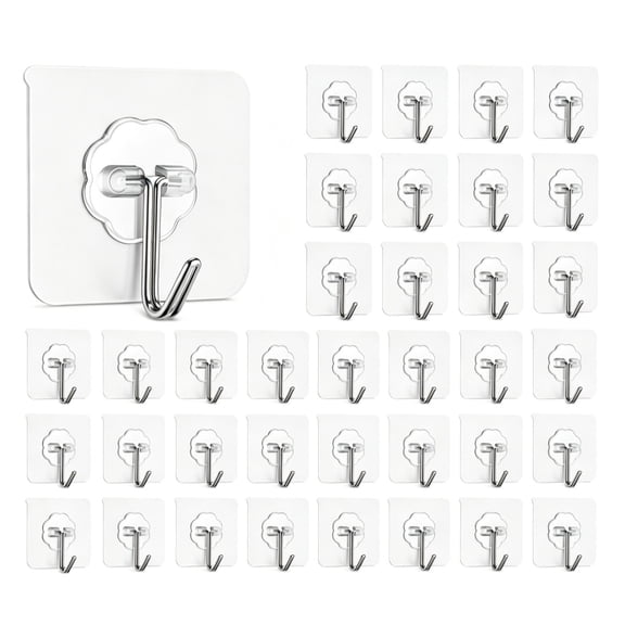 Generic Utility Hooks Self-Adhesive Heavy-Duty Transparent 36 Pack