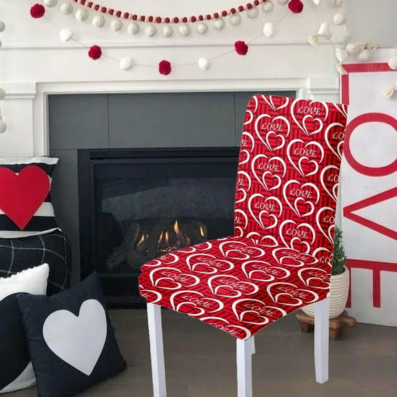 Generic Valentine's Day Dining Room Chair Back Covers, Red Love Shining Chair Cover Removable Washable Chair Slipcovers for Kitchen, Restaurant, Party, Ceremony