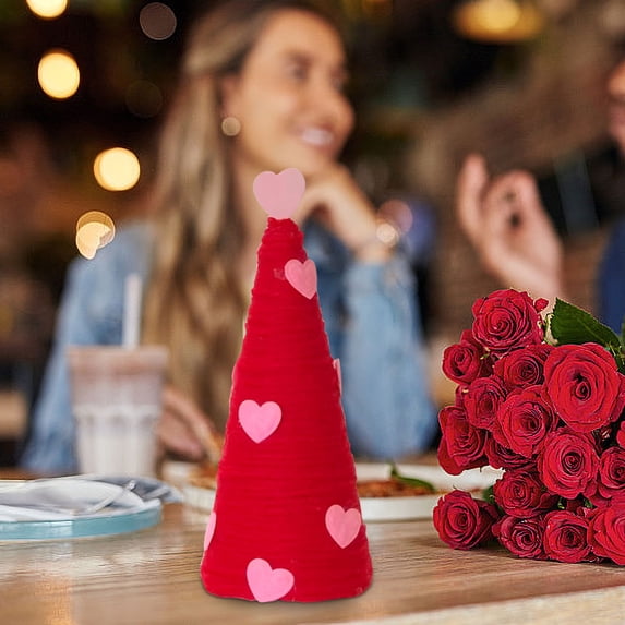 Generic Valentine's Day Table Decor Worsted Plush Mini Xmas Tree Tiered Tray Table Centerpiece Ornament Stand Scene Decoration for Party Home Kitchen Dining Table Decor