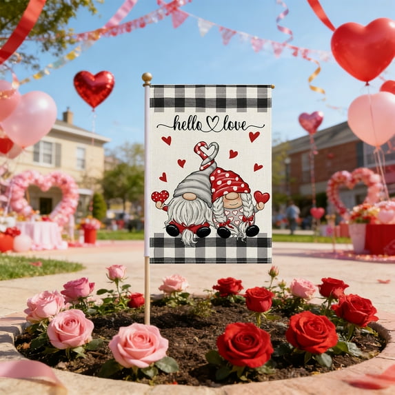 Generic Valentines Day Garden Flag Double Sided Outside, Small Burlap Welcome Love Heart Garden Yard Flag for Anniversary, Wedding, Rustic House Outdoor Garden Decor