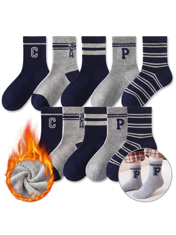 Generic Varsity Letter Striped Thick Terry Cushion Crew Socks, 10-Pair Pack