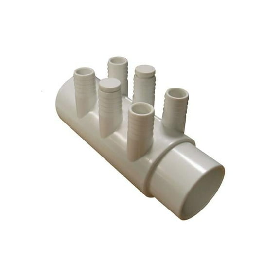 Generic WM2XSP-6P PVC Gentekk Manifold Ribbed Barb Ports with 2 Plugs - 2 in. Slip x 2 in. Spigot x 6.75 in.