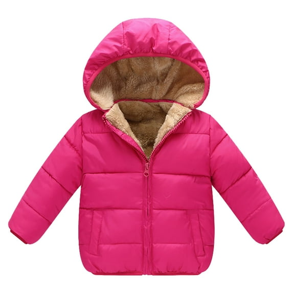 Generic Christmas Clothes Kids Autumn/Winter Preschool Girls/Boys Long Sleeve Hooded Removable Hat Down Filled Jacket Waterproof Hooded Windbreaker Coats (6-7 Years,Hot Pink)