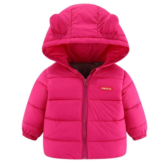 Generic Walmart Deals Baby Girl Sets Toddler Kids Boys Winter Warm Jacket Zipper Outerwear Letter Bear Ears Coats Hooded Padded Outwear Fashion Casual Clothing(3-4 Years,Hot Pink)