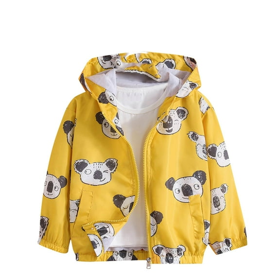 Generic Cute Dress Coats Toddler Kids Baby Outwear Coat Cartoon Koala Print Jacket Zipper Hooded Windproof Long Sleeve Coats for Girls Boys(Yellow,12-18 Months)