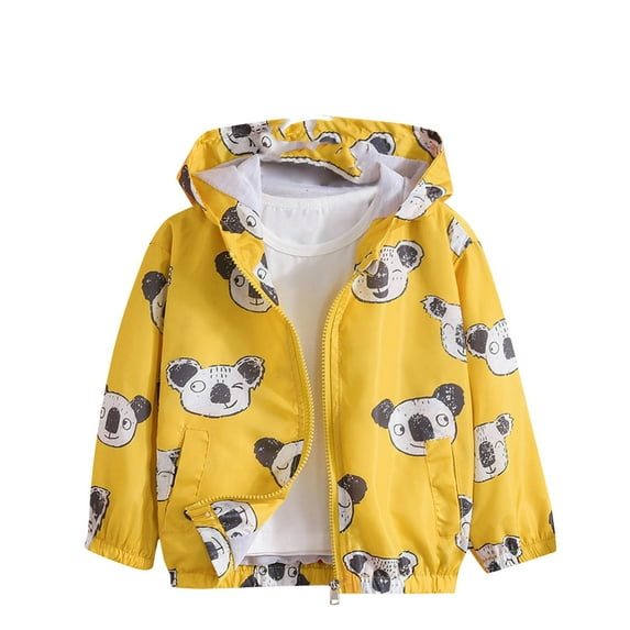 Generic Walmart Deals Light Jackets for Children's Casual Toddler Kids Baby Outwear Coat Cartoon Koala Print Jacket Zipper Hooded Windproof Long Sleeve Coats for Girls Boys (3-4 Years,Yellow)