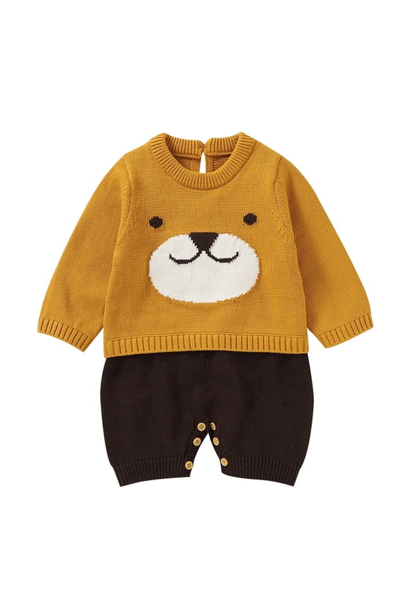 Long Sleeve Sweater for Baby Boy Girl Cartoon Bear Knitted Sweater Baby Jumpsuit Romper Cotton 1 Piece Outfits Clothes