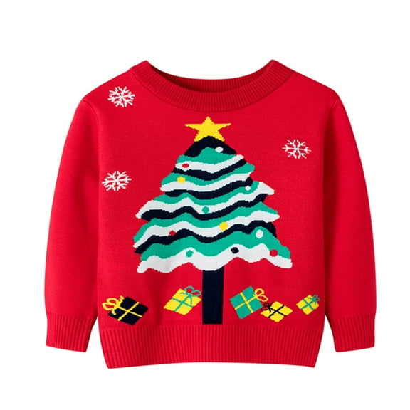 Generic Warm Cardigan for Little Girls Toddler Boys Girls Christmas Trees Cartoon Sweater Long Sleeve Warm Knitted Pullover Knitwear Xmas Tops