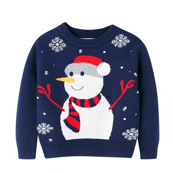 Generic Children Knitted Outwear Toddler Boys Girls Christmas Cartoon Snowman Prints Sweater Long Sleeve Warm Knitted Pullover Knitwear Tops