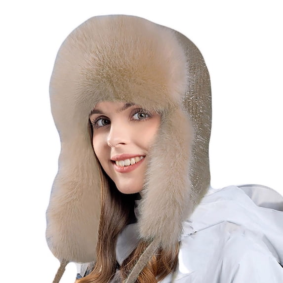 Generic Warm Winter Ear Cover Beanie For Women Stylish Plush Earflap Hat For Women Hood Ski Over Windproof Plush Hood Fuzzy Ski Winter Adjustable Women Men Gender-Neutral Knit Head Warmer