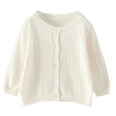 Generic Warm Winter Tops Toddler Girls Cut Out Knitted Cardigan Long Sleeve Jacket with Lace Neckline Shawl Baby Jumper Autumn Dress Outfits(White,18-24 Months)