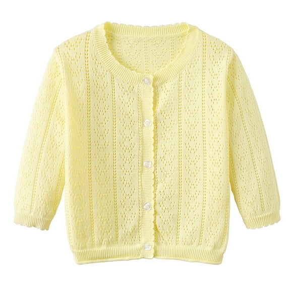 Generic Warm Winter Tops Toddler Girls Cut Out Knitted Cardigan Long Sleeve Jacket with Lace Neckline Shawl Baby Jumper Autumn Dress Outfits(Yellow,18-24 Months)
