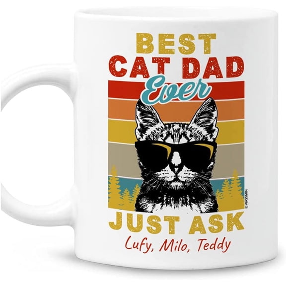 Generic Wassmin Personalized Cat Dad Coffee Mug Cup 11oz 15oz Father's Day Birthday Christmas Gag Gifts Ideas For Dads Daddy Father Papa Cats Owners Pet Lovers Men Custom Name From Fur Baby, White
