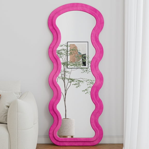 Generic Wavy Full Length Mirror 63x24 Inch Flannel Framed Floor Mirror with Stand for Bedroom Living Room  Multicolor