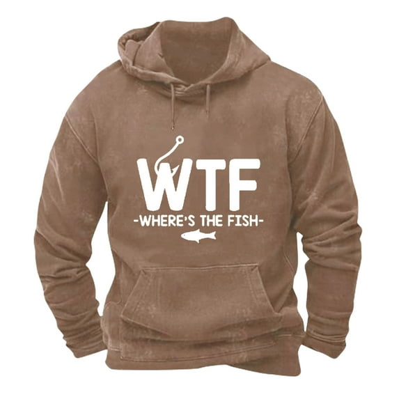 Generic Where's The Fish Graphic Hoodie for Mens Funny Fishing Gift Pullover Hoodies Vintage Letter Print Distressed Top