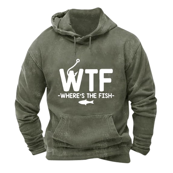 Generic Where's The Fish Graphic Hoodie for Mens Funny Fishing Gift Pullover Hoodies Vintage Letter Print Distressed Top