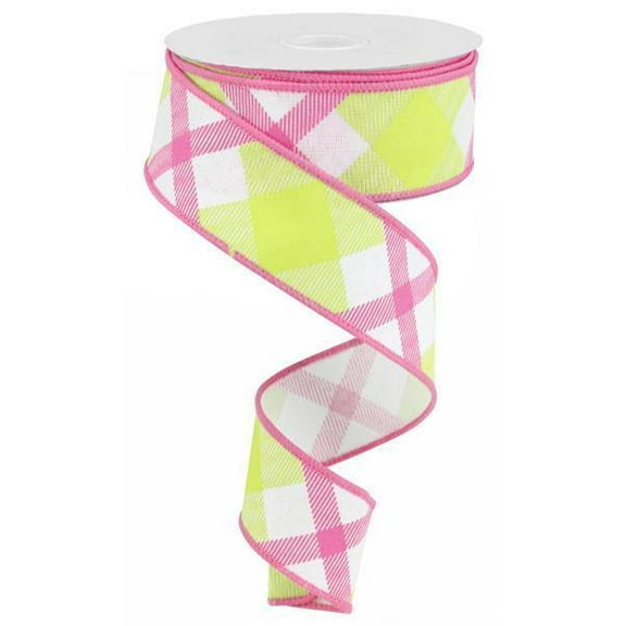 Generic White, Lime Green and Pink Plaid Wired Ribbon, Ribbons for Making Wreaths and Bows, 1.5 Inches x 10 Yards (30 Feet), RG01686X4