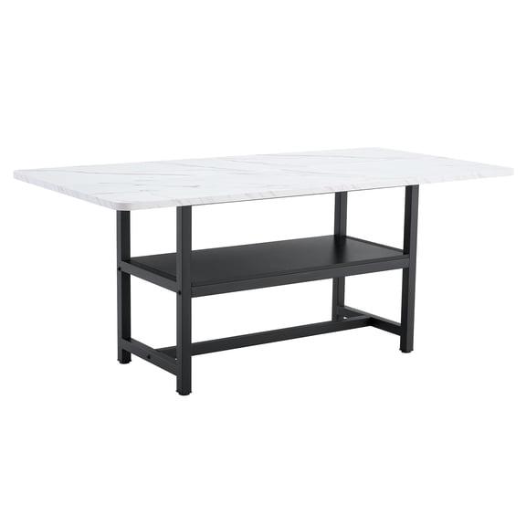 Generic White MDF Dining Table with Large Storage Shelf, 71" Rectangular Kitchen Table Seats 6-8