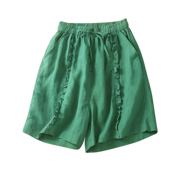 Generic Wide Leg Linen Shorts for Women Elastic High Waisted Pleated Casual Loose Bermuda Shorts