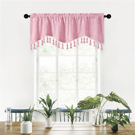 Generic Window Valance with Tassel Window Swag Curtains Velvet Boho Tassel Kitchen Valances Rod Pocket Short Curtain Window Treatments for Living Room Bedroom Decor