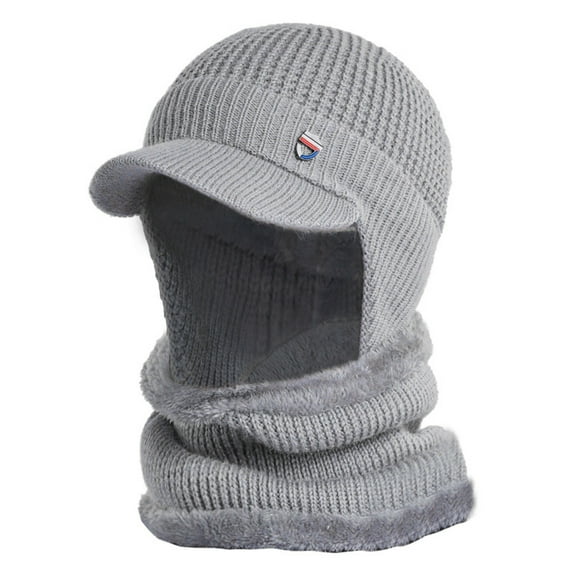Generic Winter Beanie Hats for Men Fleece Lined Knit Balaclavas Skull Neck Circle Scarf Ski Snow Hat Cap with Visor Men's Autumn Winter Knitted Pile Up Hat Outdoor Ear Warmth Cover Hat