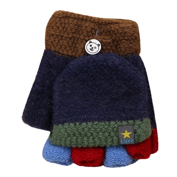 Generic Winter Half-Finger Flip Gloves For Boys And Girls Toddler Soft Convertible Flip Top Color Block Gloves Kids Baby Boys Girls Winter Warm Knit Fingerless Mitten