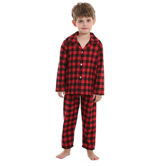 Generic Winter Holiday Outfits Toddler Boys Girls Set Autumn/Winter Red Plaid Christmas Home Suit 2 Piece Party Halloween Indoor/Outdoor Casual Soft Comfortable Clothing(3-4 Years,Red)