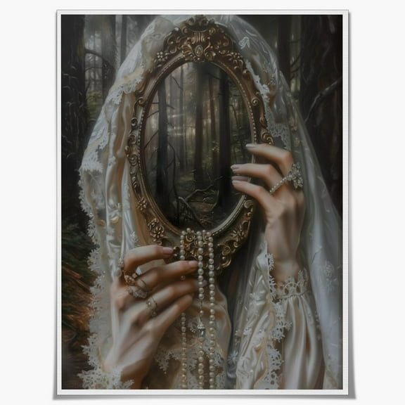 Generic Witch Wall art Dark Academia gothic Mirrored Reverie Victorian Art Poster Print moody Painting vintage woman Canvas Print moody antique art 8x10inch Unframed, style-2