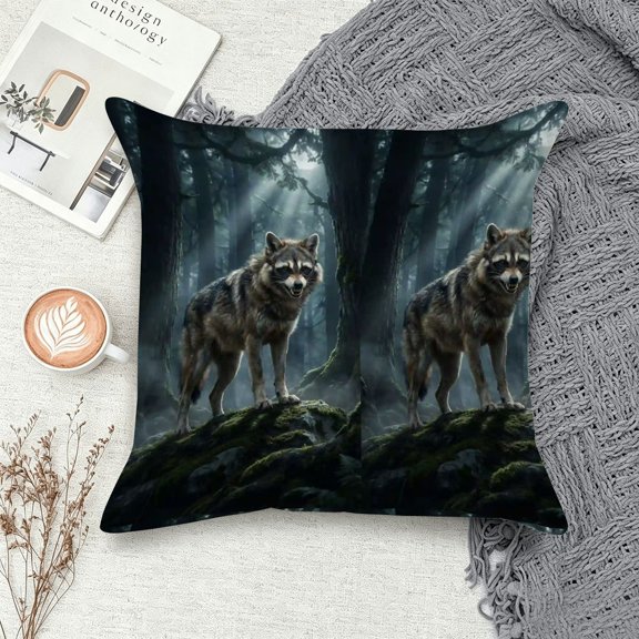 Generic, Wolf Raccoon Hybrid 24 x 24 Rustic Animal Decor Fantasy Wildlife Velvet Decorative Pillow Cover, Machine Washable