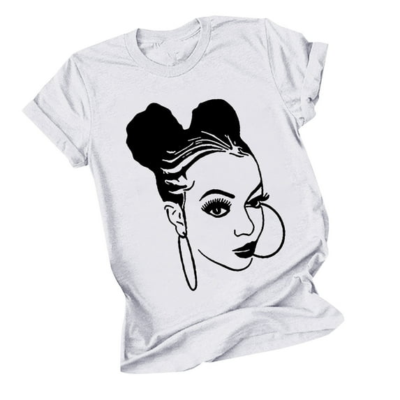 Generic Woman Summer Tops Black Girl Queen Graphic Short Sleeve Tee Crewneck Vintage Melanin Loose Fit Tshirts