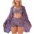 thumbnail image 1 of Generic Women 3 Pieces Bikini Set Swimsuits Vintage Print Beach Cover up Kimono Bathing Suit with Boy Shorts Swimwear, 1 of 2