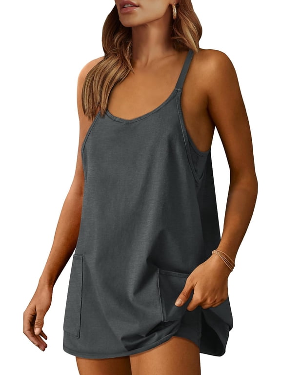 Women Athletic Dress Summer Tennis Workout Active Sports Mini Romper Dress Built in Shorts Travel Vacation Clothes