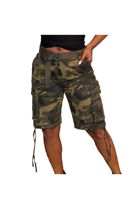 Women Camo Shorts Slim Fit Camouflage Cargo Shorts Casual Army Fatigue Shorts with Pockets