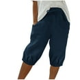 thumbnail image 1 of Generic Women Cotton Linen Shorts Summer Fashion Elastic Waist Casual Loose Fit Drawstring Solid Color Short with Pockets, 1 of 5