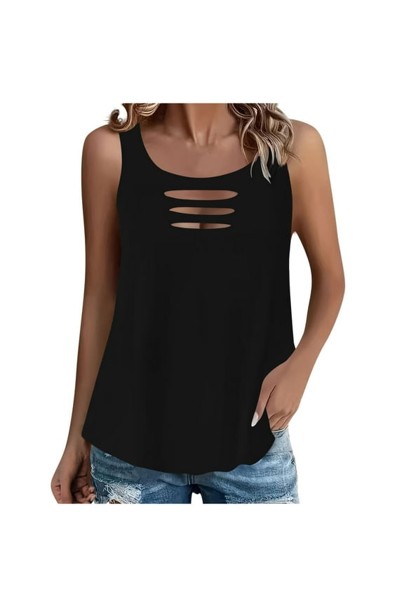 Women Cut Out Rock Ripped Tank Tops Trendy Going Out Concert Tees Shirts