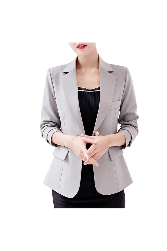 Women Fall Spring Casual Cotton Linen Blazer Fashion Solid Button Loose Long Sleeve Lightweight Sunscreen Jackets