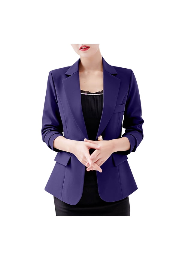 Women Fall Spring Casual Cotton Linen Blazer Fashion Solid Button Loose Long Sleeve Lightweight Sunscreen Jackets