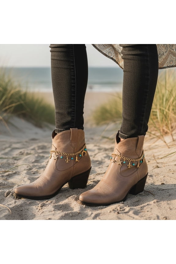 Women Gold Metal Chain Bracelet - Western Fashion Jewelry Fleur De Lis Horseshoe Sheriff Star Boot BC244