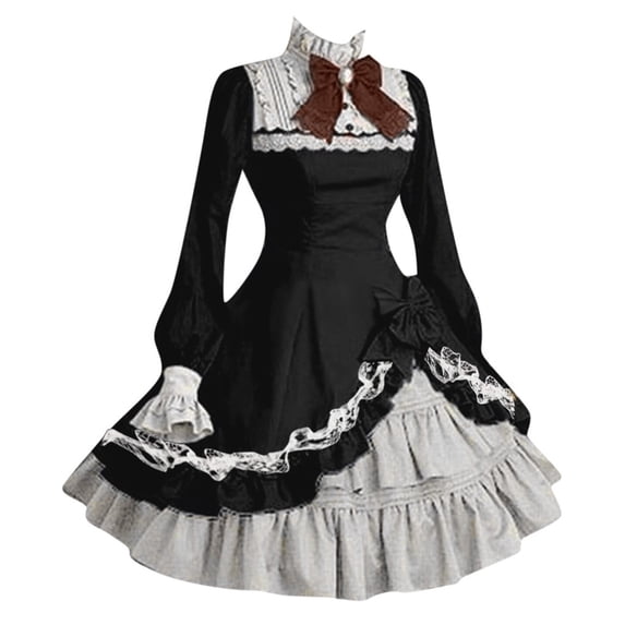 Generic Women Gothic Lolita Dress Long Sleeves Multi Layers Classic Goth Dress Halloween Cosplay Costumees